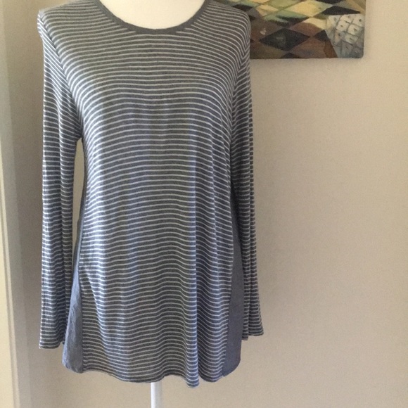 Lucky Brand Woven Striped Tee With Chambray Back - Picture 1 of 7
